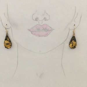Vintage Gold Leaf & Lucite Teardrop Earrings